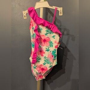 Joe Boxer Girls S Floral One-Shoulder Swimsuit with Pink Ruffle